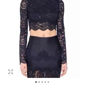 Paco Rabanne Black Fitted Elegant Lace  Crop Blouse